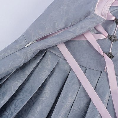 Oktoberfest Gray Dirndl Dress with Pink Lace Apron