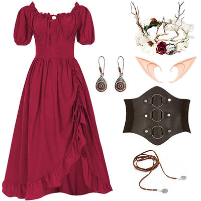 Renaissance Fairy Costume Dress with Corset & ACCs