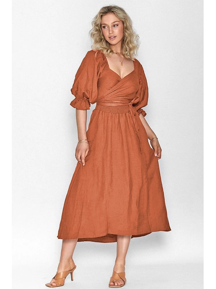 Elegantes Kleid für Damen mit französischen Rüschenärmeln – Ysaline