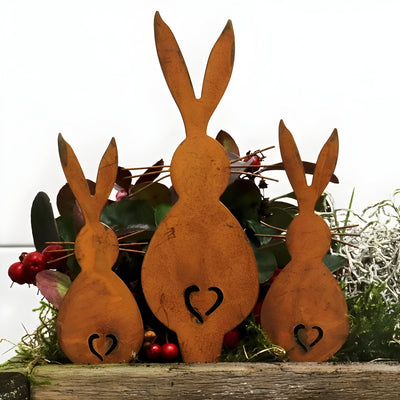 RustyRabbit Ornamente – 3-teiliges rustikales Metallhasen-Gartendekor