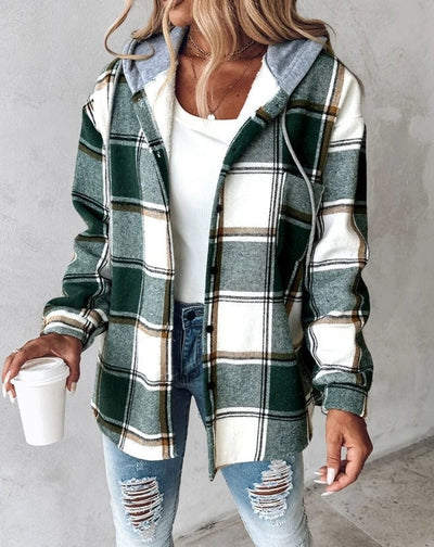 Übergangsjacke für Damen - Leichte Karojacke mit Kapuze