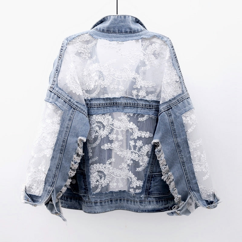 Lucia | Elegante Jeans-Strickjacke mit Blumenprint und nachhaltiger Baumwolle