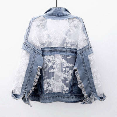 Lucia | Elegante Jeans-Strickjacke mit Blumenprint und nachhaltiger Baumwolle