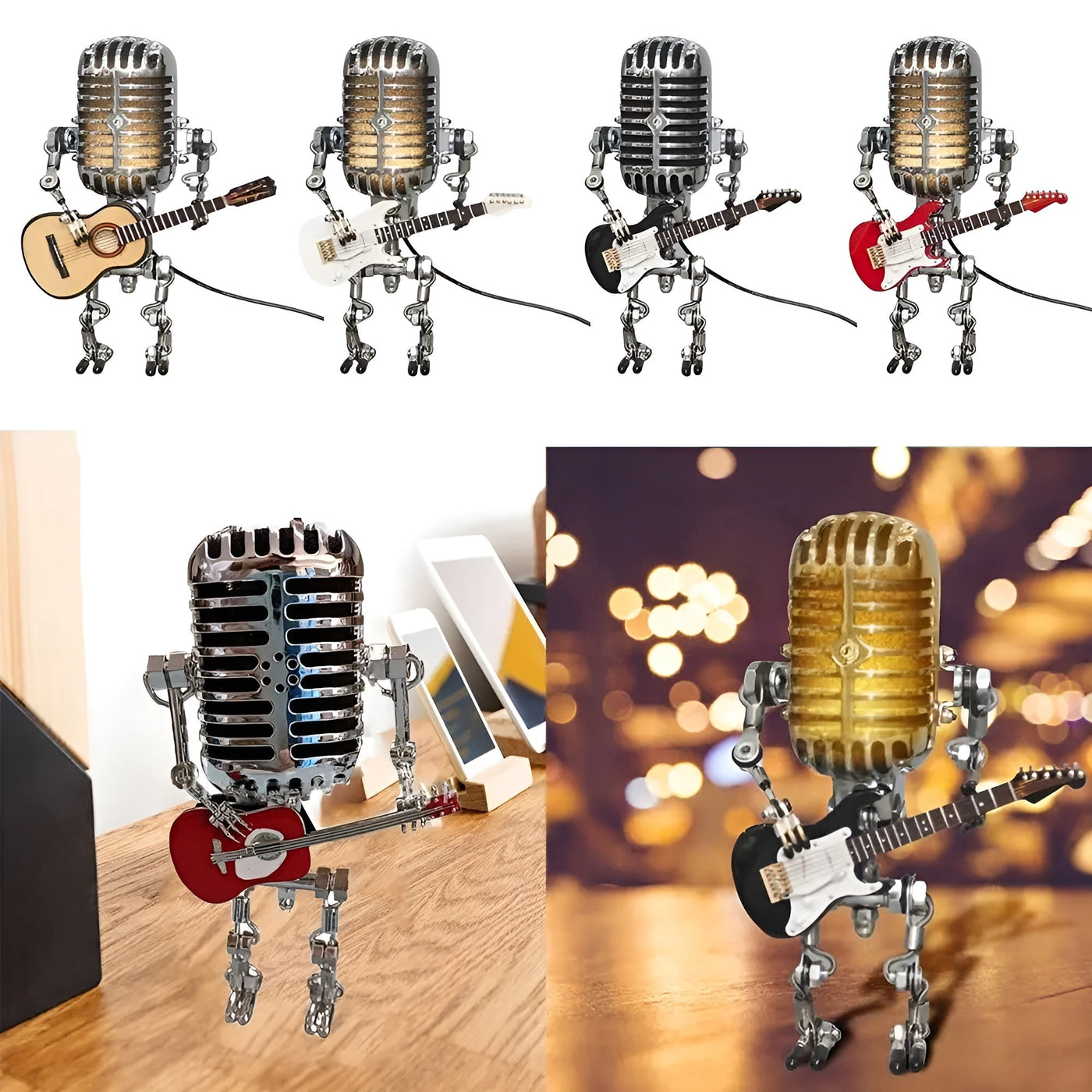 Roboter Tischlampe mit Gitarre – LED-Deko im Vintage-Stil für Schreibtisch