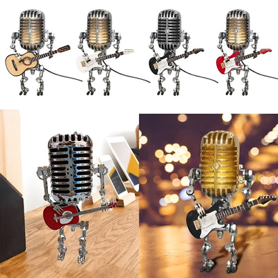Roboter Tischlampe mit Gitarre – LED-Deko im Vintage-Stil für Schreibtisch