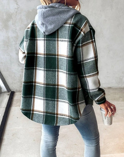 Übergangsjacke für Damen - Leichte Karojacke mit Kapuze