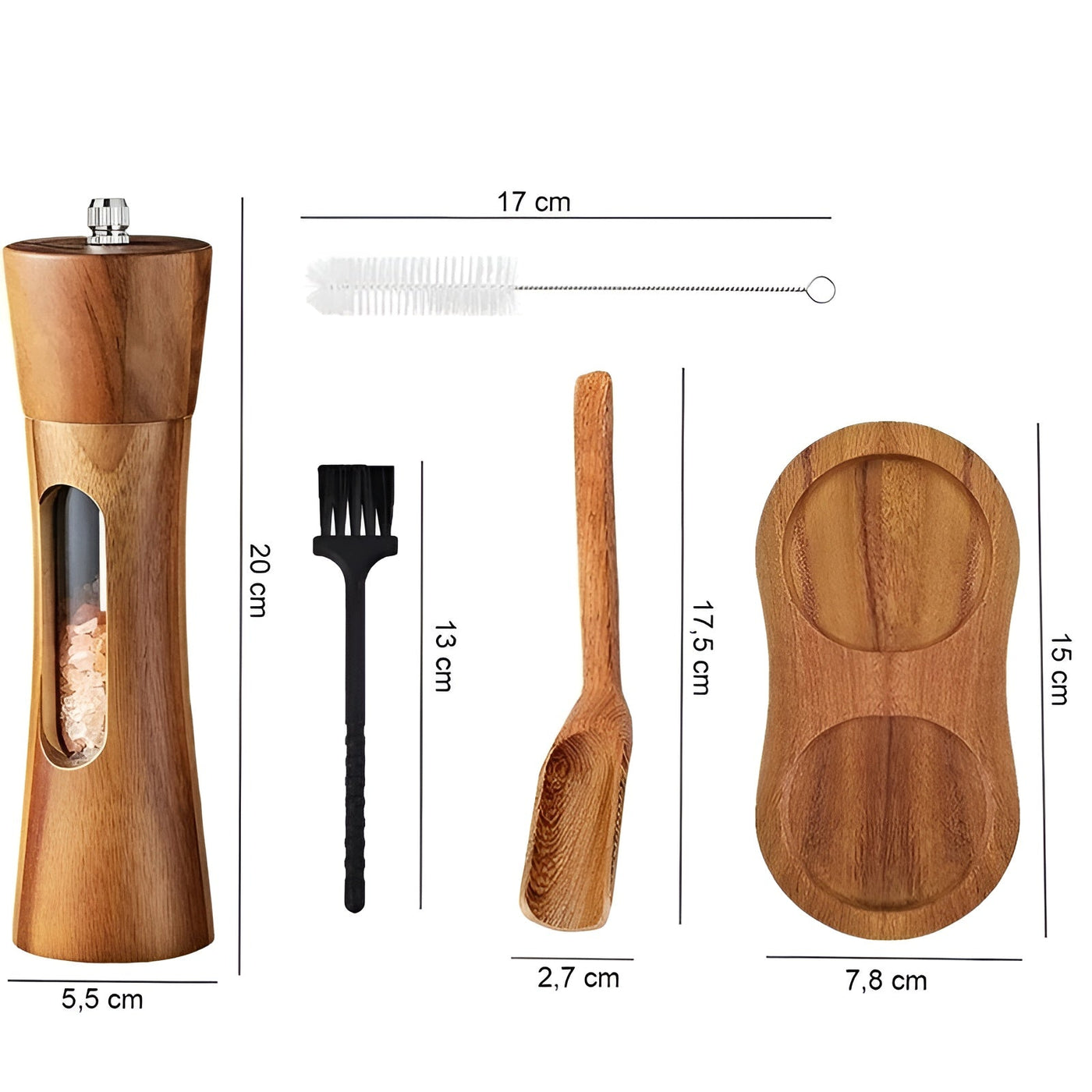 Manuelle Salz- und Pfeffermühlen – Holzdesign mit Acrylfenster | Set mit 2 Mühlen