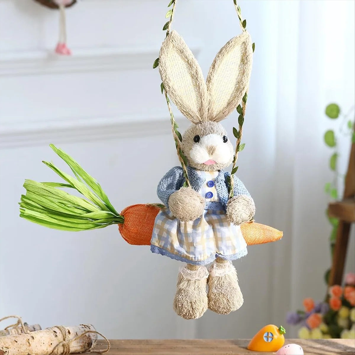 HoppyHaven Decor – Osterstrohhasen Hängedekoration