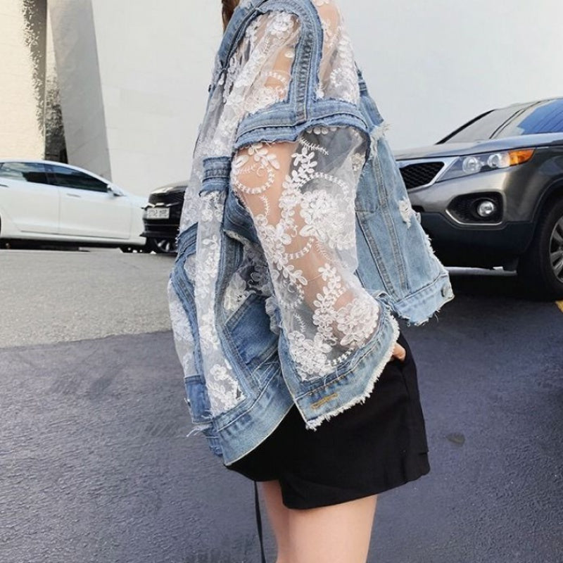 Lucia | Elegante Jeans-Strickjacke mit Blumenprint und nachhaltiger Baumwolle