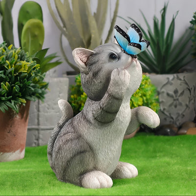 MoonlitPaws Light - Solarbetriebene Kätzchenstatue mit Schmetterlingslicht