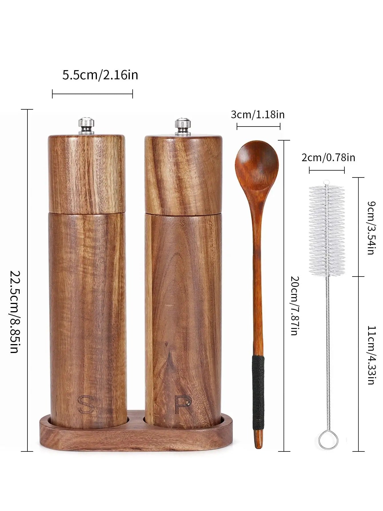 Salz- und Pfeffermühle aus Holz – Stilvolles Küchenzubehör mit Tablett & Bürste