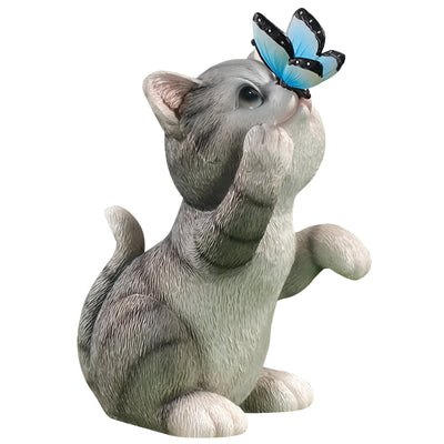 MoonlitPaws Light - Solarbetriebene Kätzchenstatue mit Schmetterlingslicht