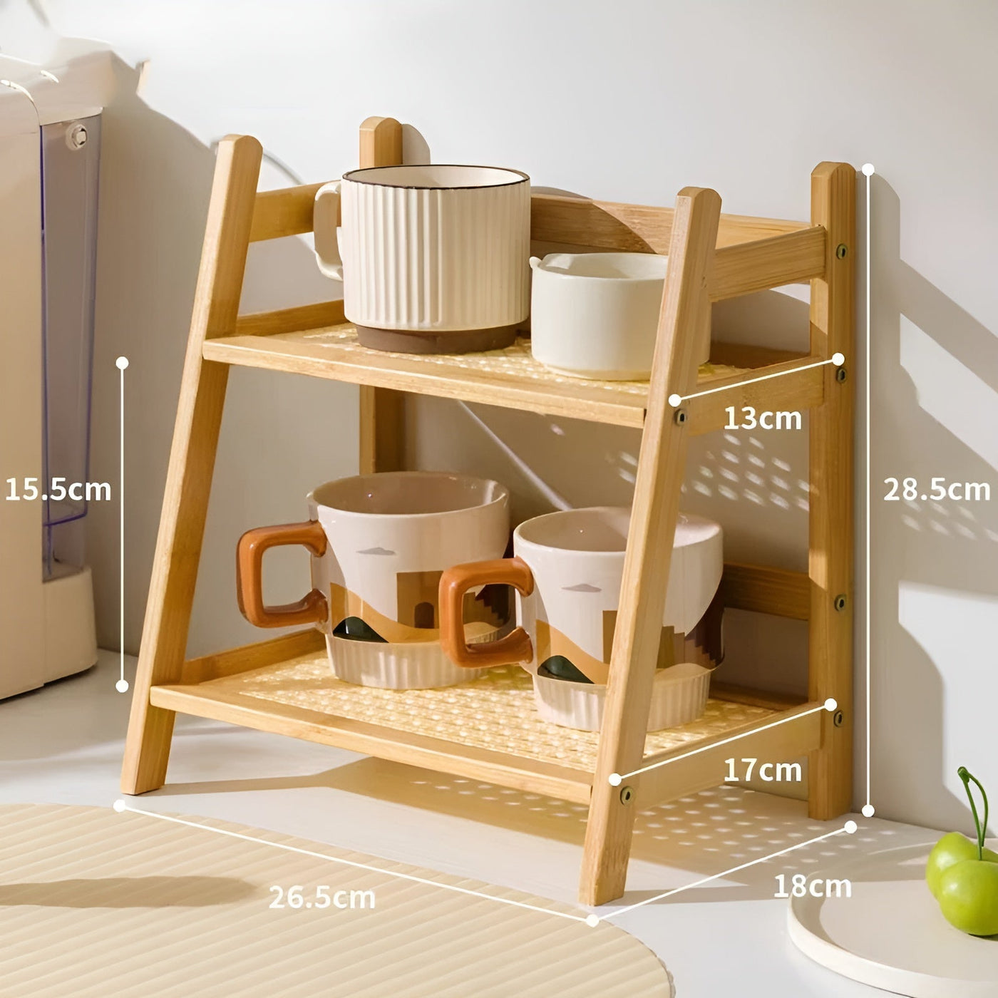 Gewürzregal aus Bambusimitat – 2-stöckiges Küchenregal | Ideal für Arbeitsplatte & Kaffee-Ecke