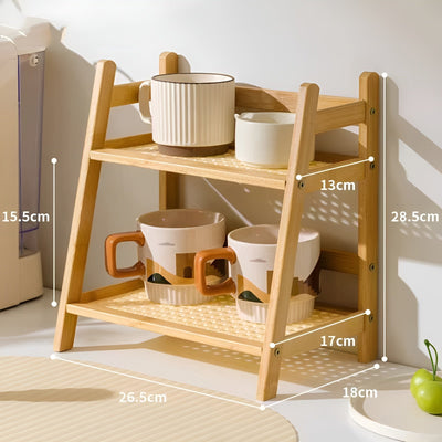 Gewürzregal aus Bambusimitat – 2-stöckiges Küchenregal | Ideal für Arbeitsplatte & Kaffee-Ecke