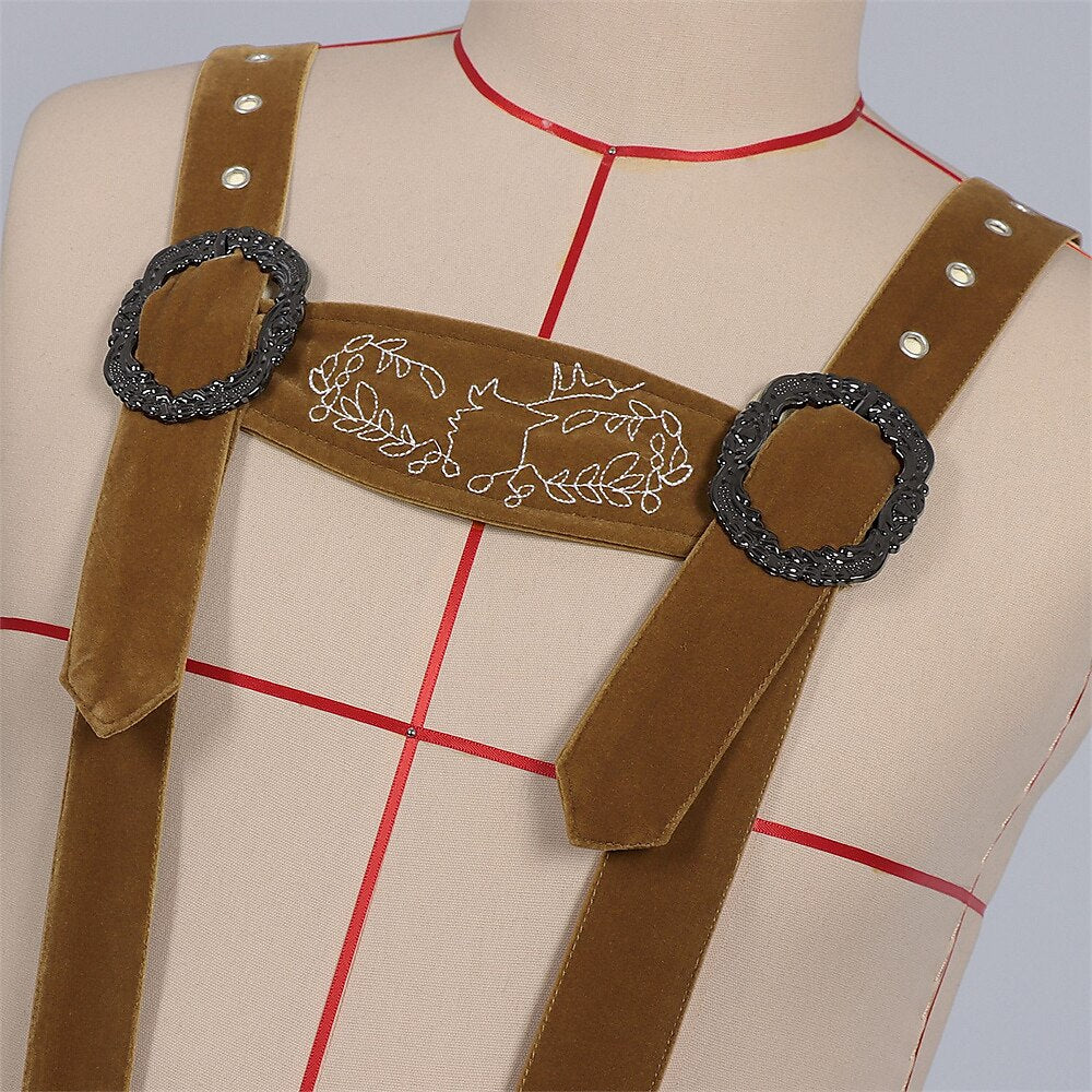 Oktoberfest Bavarian Embroidered Brown Lederhosen