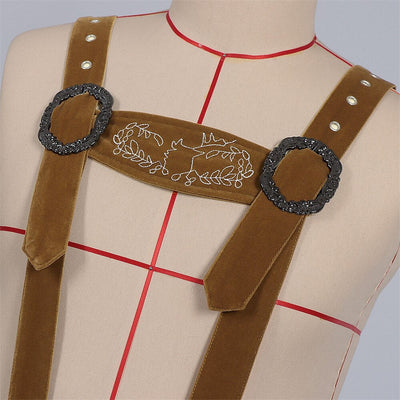Oktoberfest Bavarian Embroidered Brown Lederhosen