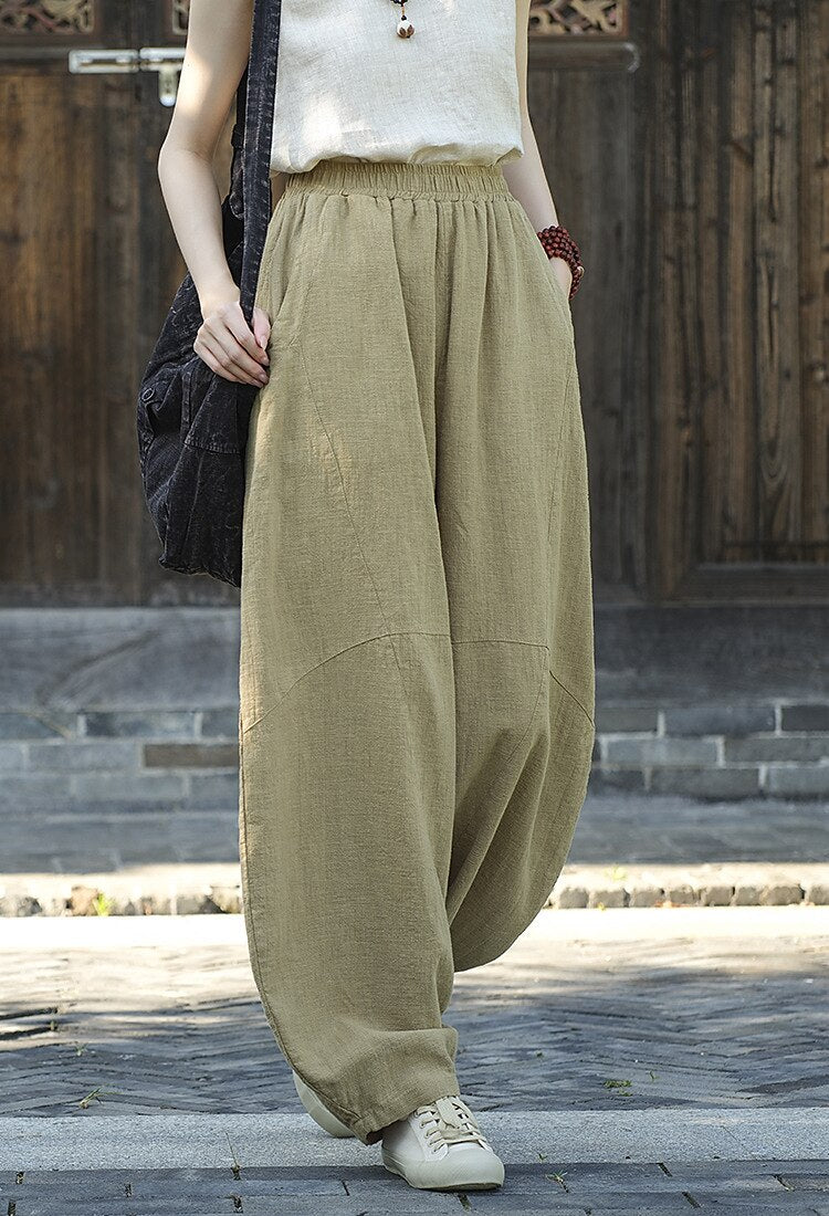 Vintage Balloon Wide-Leg Linen Pants