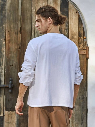 Medieval Style Monk-Inspired Cotton Linen Tunic Shirt