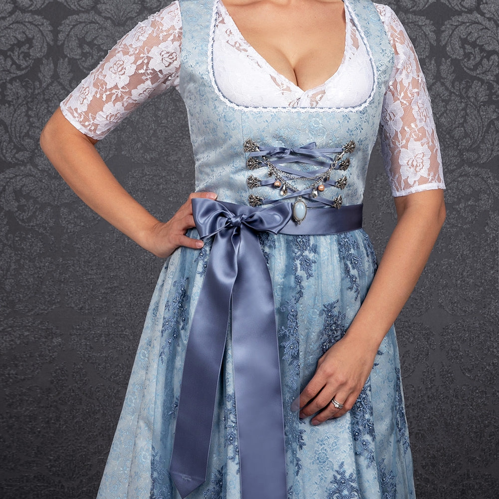 Oktoberfest Elegant Blue Dirndl Dress with Apron