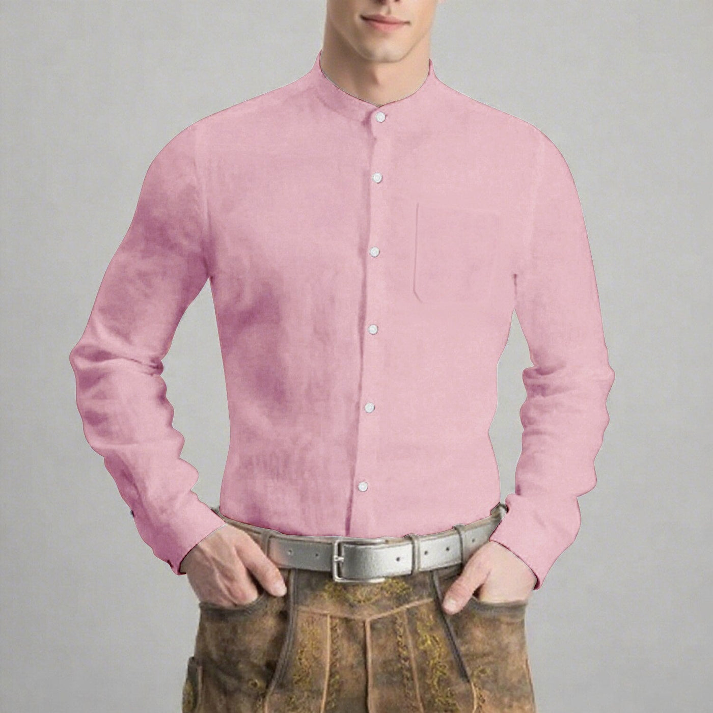 Men's Oktoberfest Solid Band Collar Shirt