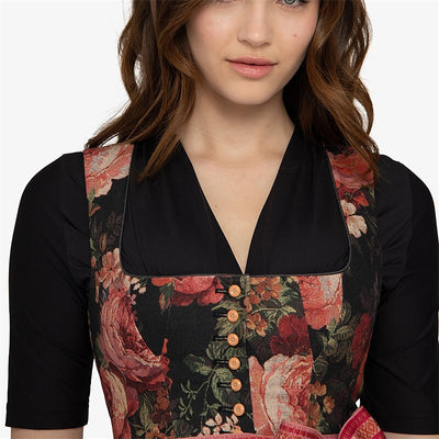 Oktoberfest Women's Black Floral Dirndl Dress with Apron