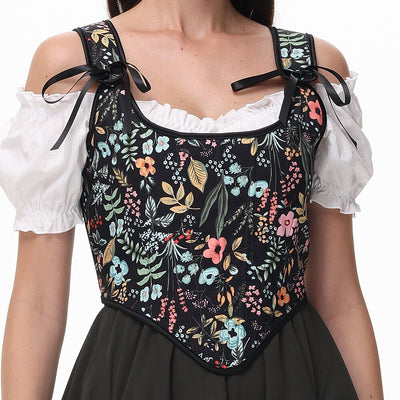 Renaissance Floral Corset Lace-up Vest