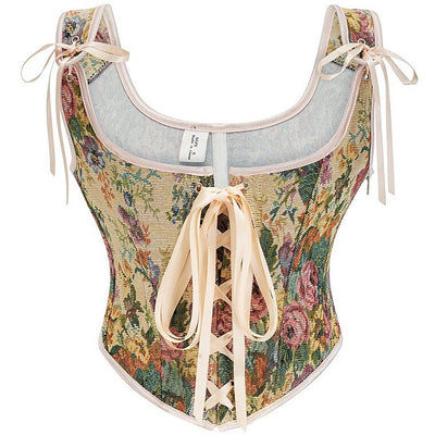 Floral Lace-up Front Vest U-Back Corset