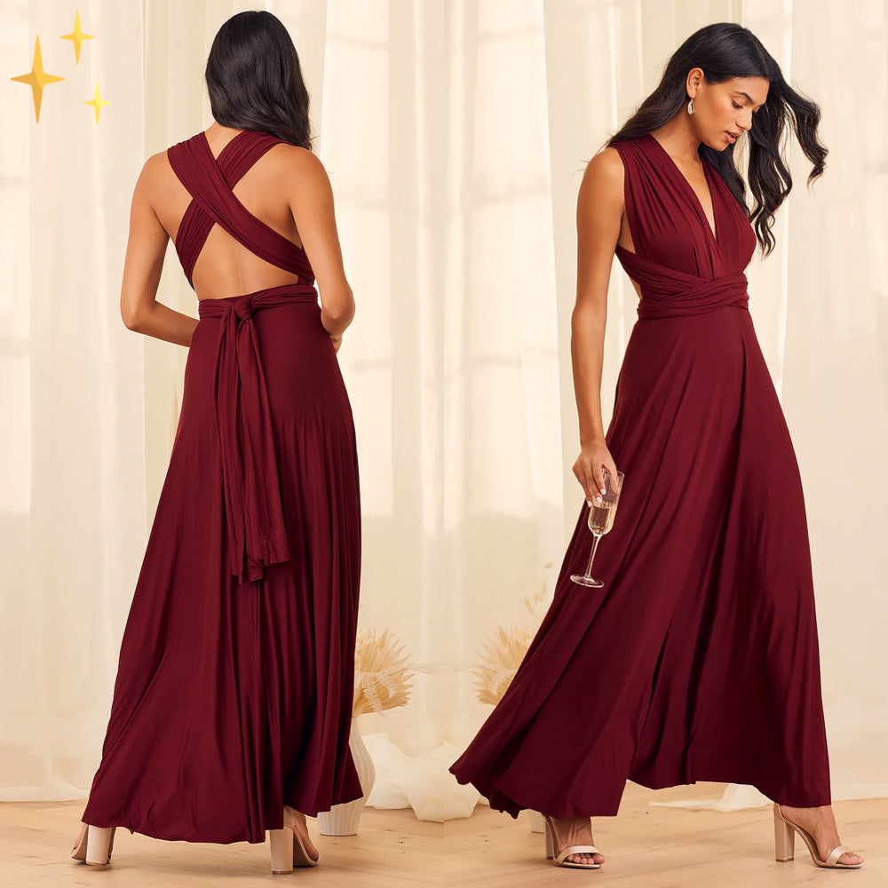 Izzy Maxi-Kleid | Elegantes Sommerkleid mit offenem Rücken und Bindung | Brautjungfernkleid