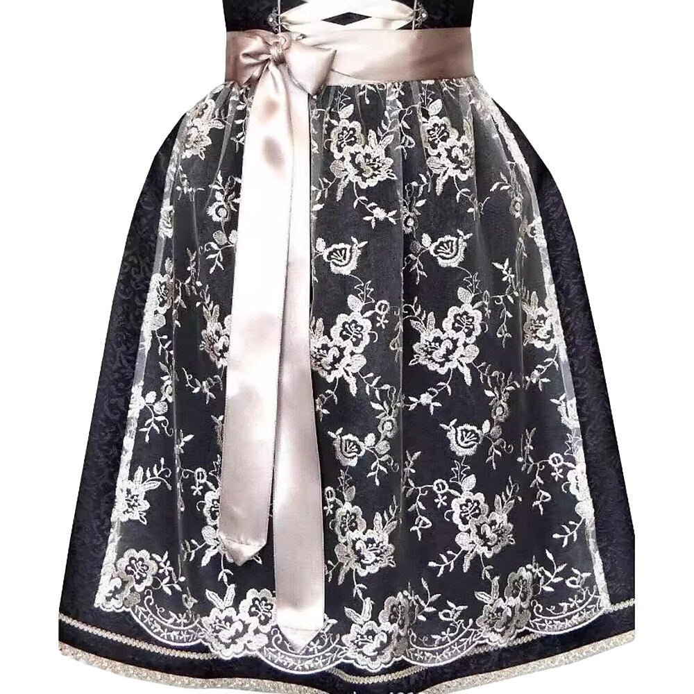 Oktoberfest Black Dirndl with Lace Apron