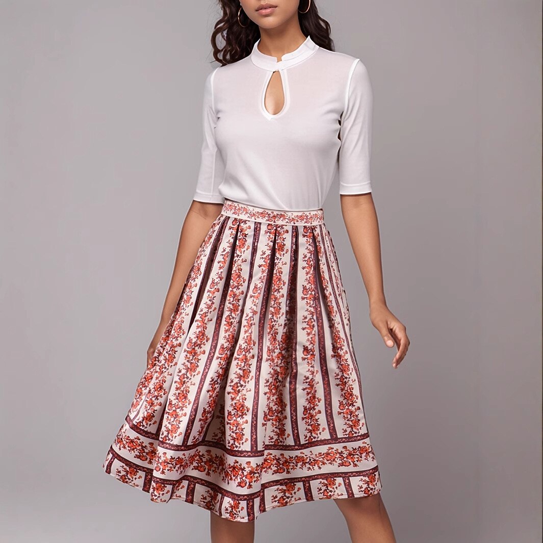 Bavarian-Inspired Pink Floral Midi Skirt