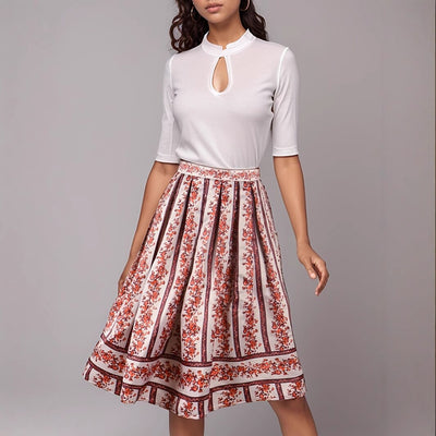 Bavarian-Inspired Pink Floral Midi Skirt