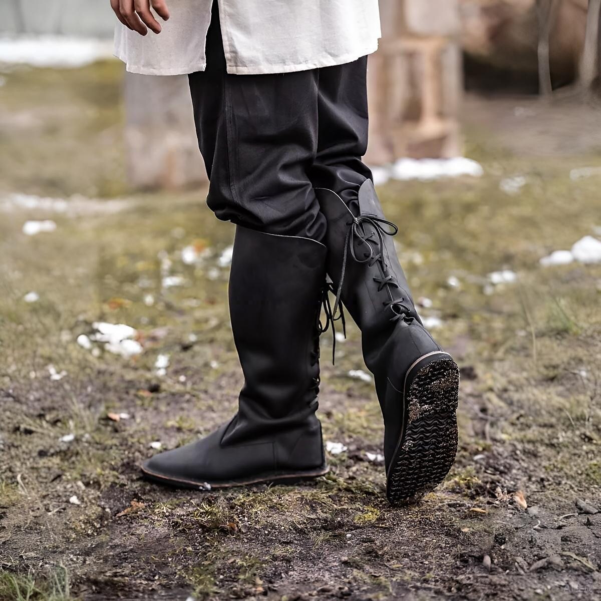 Medieval Combat Style Knight Lace-Up Tall Boots