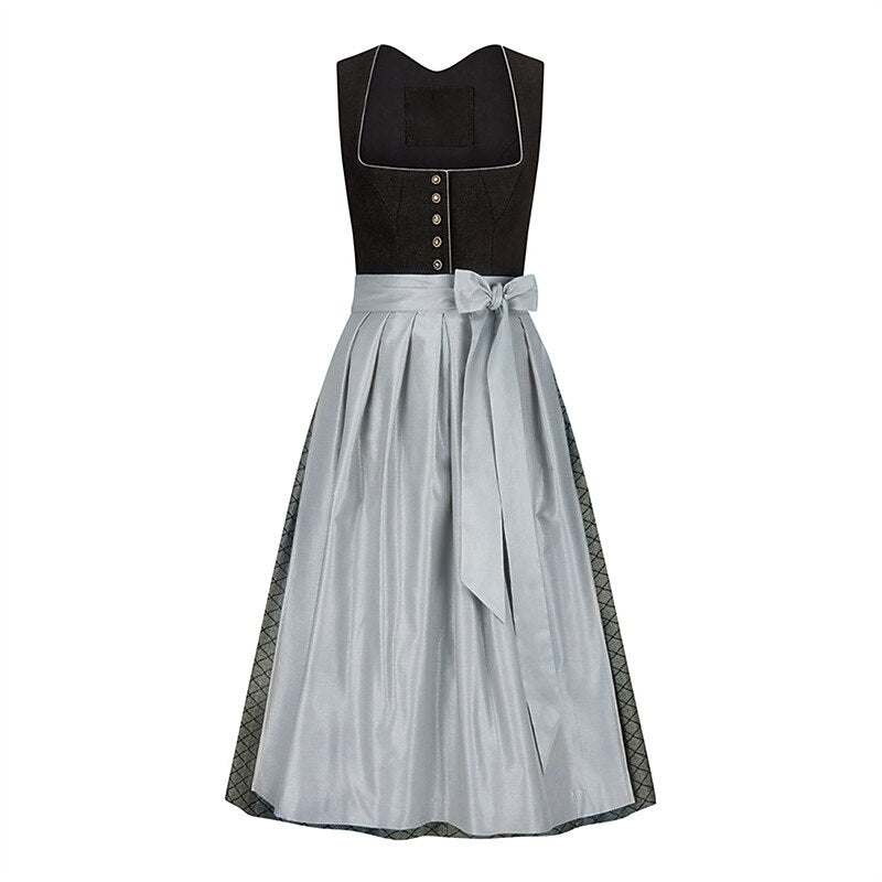 Oktoberfest Women's Black Silver Dirndl Dress with Apron