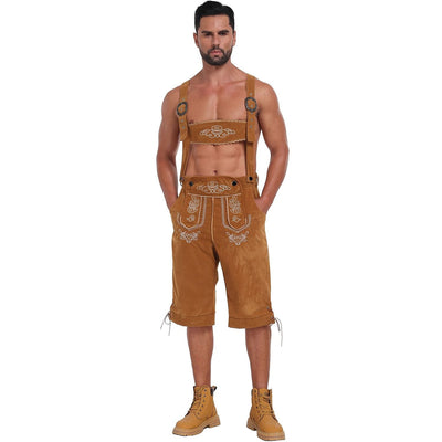 Oktoberfest Men’s Bavarian Yellow Embroidered Lederhosen