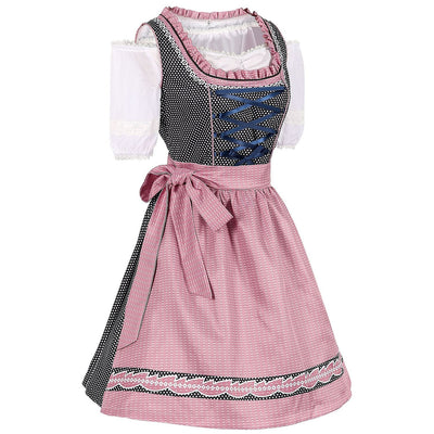 Oktoberfest Polka Dot Dirndl Dress with Pink Apron