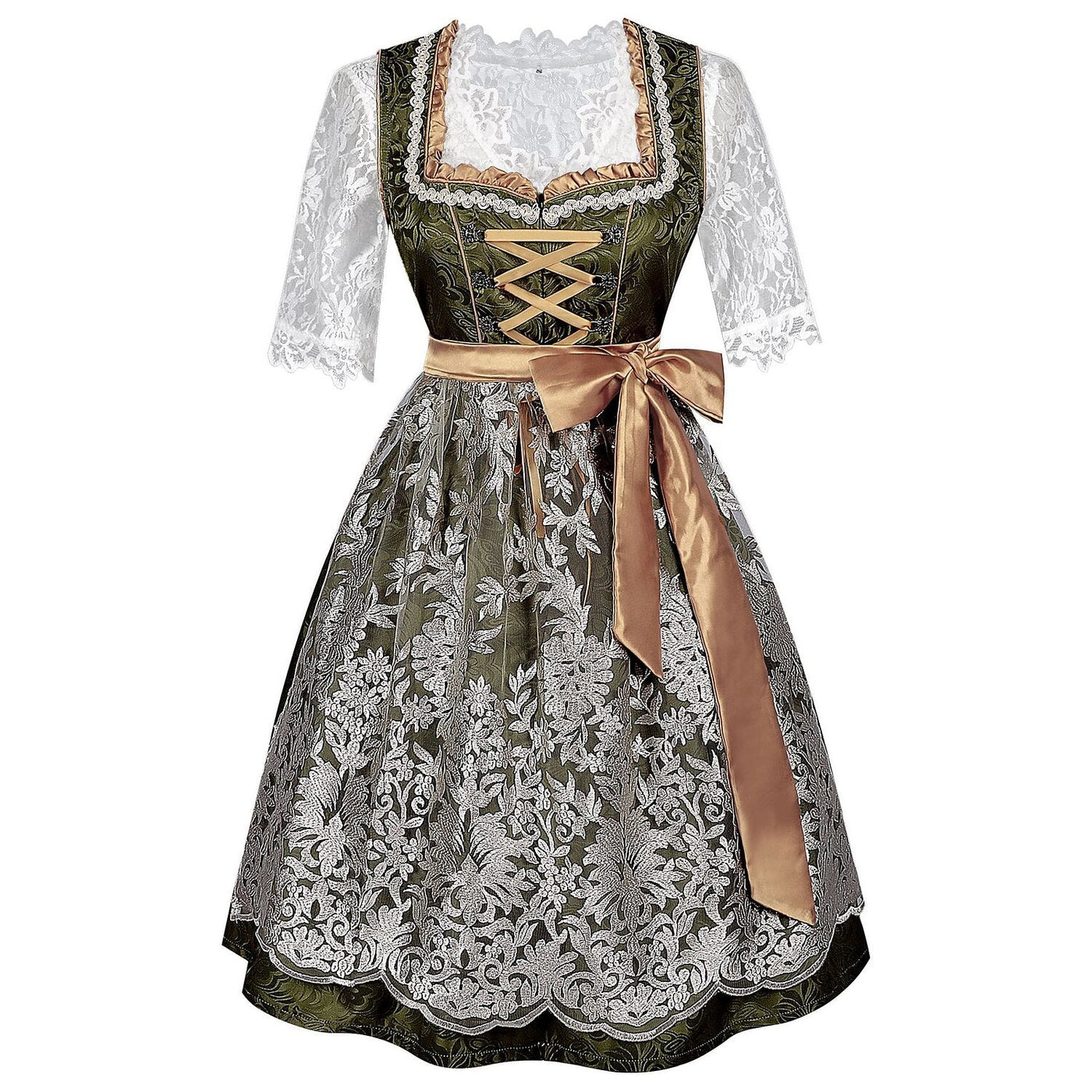 Oktoberfest Vintage Dirndl Costume with Embroidered Apron and Blouse