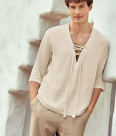 Medieval Pirate Style Lace-Up Cotton Poet Shirt