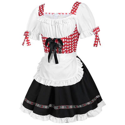 Oktoberfest Red Checkered Dirndl Dress with Apron and Blouse