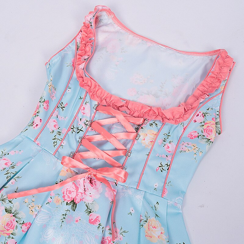 Oktoberfest Pink Floral Dirndl Dress with Apron and Blouse