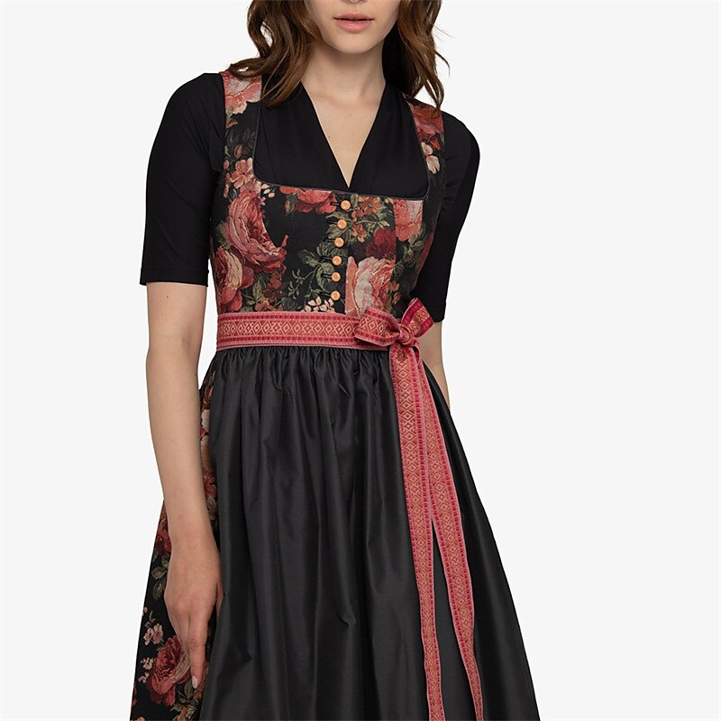 Oktoberfest Women's Black Floral Dirndl Dress with Apron