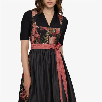 Oktoberfest Women's Black Floral Dirndl Dress with Apron