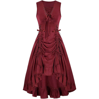 Renaissance Style Sleeveless Dress with Lace-up Waist