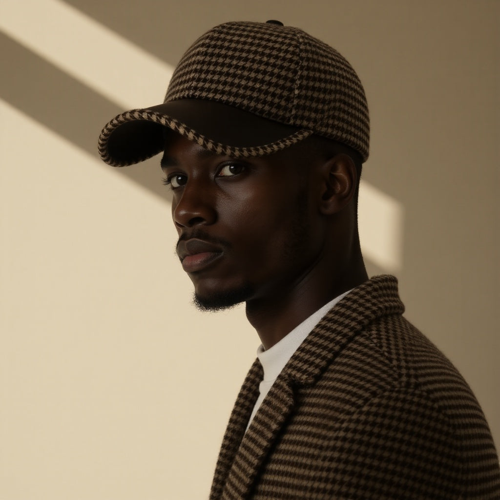 HOUNDSTOOTH LEATHER CAP
