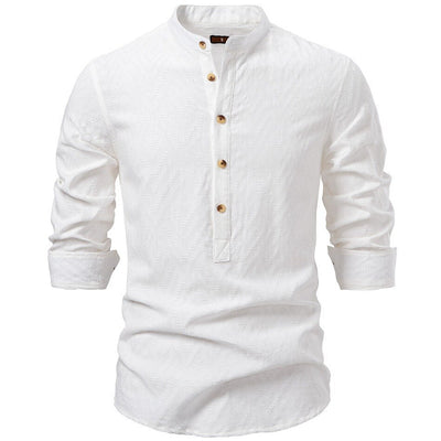 Medieval Style Textured Band Collar Tunic Shirt