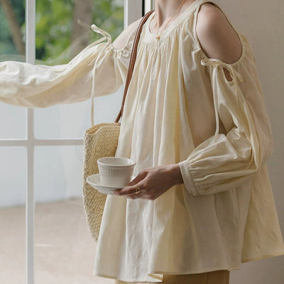 Classic Flowy Pleated Cold Shoulder Blouse