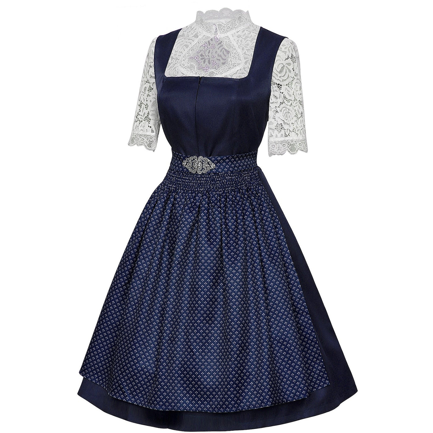 Oktoberfest Bavarian Dirndl Dress with Apron and Lace Blouse