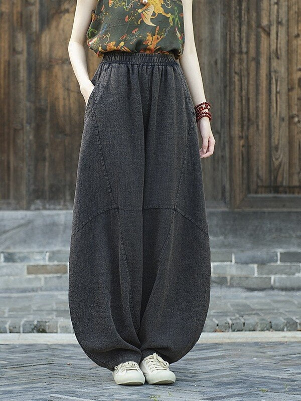 Vintage Balloon Wide-Leg Linen Pants