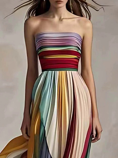 Elegantes plissiertes Bandeau-Sommerkleid für Damen | Maxi