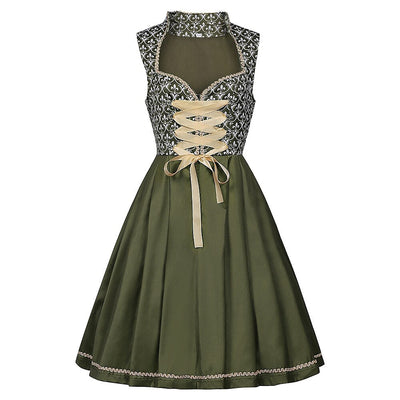 Oktoberfest Green Embroidered Dirndl Dress with Apron