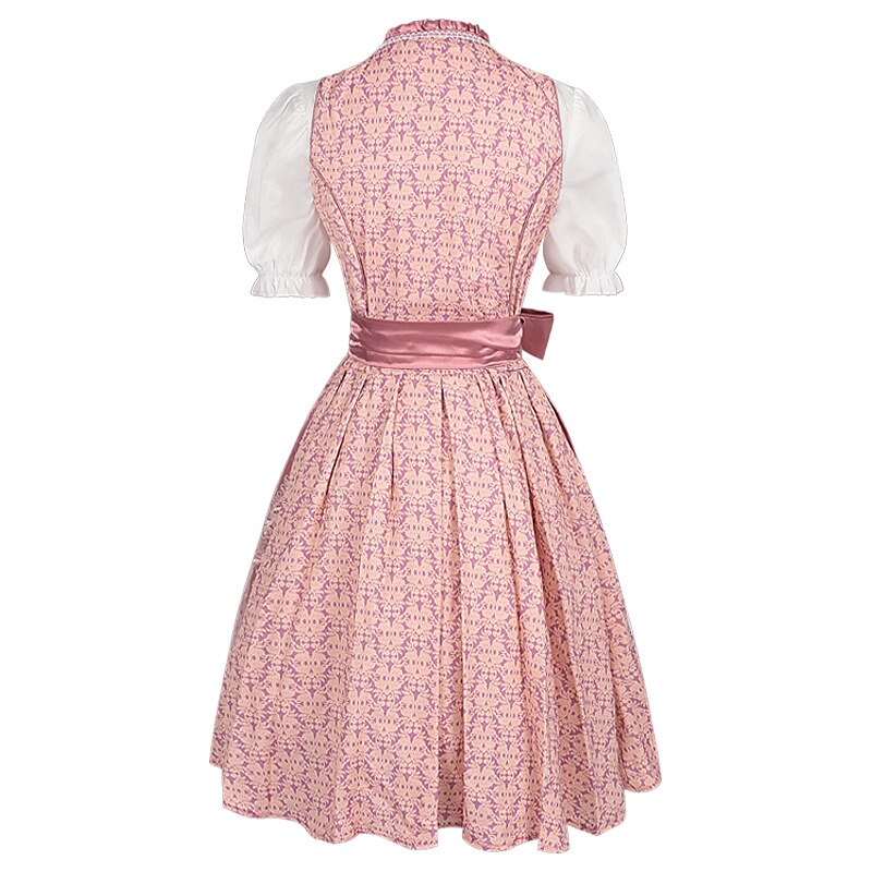 Oktoberfest Pink Dirndl Dress with Embroidered Apron and Blouse